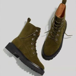 Madewell The Rayna Lace-UP Lugsole Boot in Suede Cargo Green 8